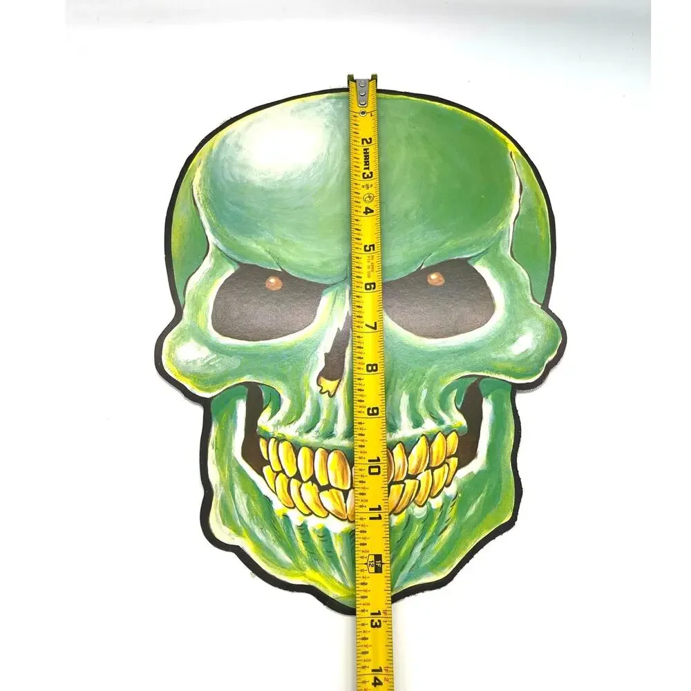 Vintage Peck USA Halloween Die Cut Green Skull Decoration Dbl Sided 13